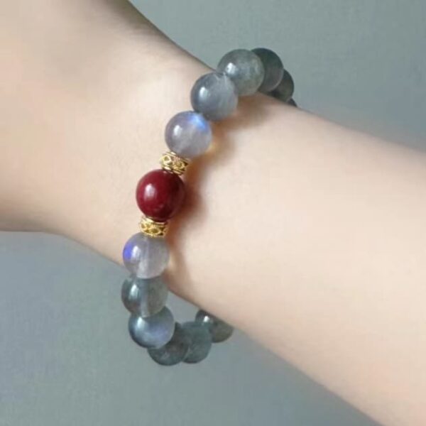 "Luz Espiritual"-Pulsera de Piedra Lunar y cinabrio -8mm - Image 2