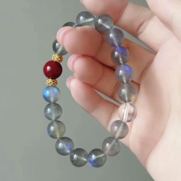 "Luz Espiritual"-Pulsera de Piedra Lunar y cinabrio -8mm