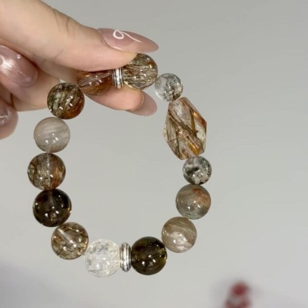 "Protección Arcoíris" – Pulsera de Super Siete, Cuarzo Ahumado y Cuarzo Blanco - Image 2