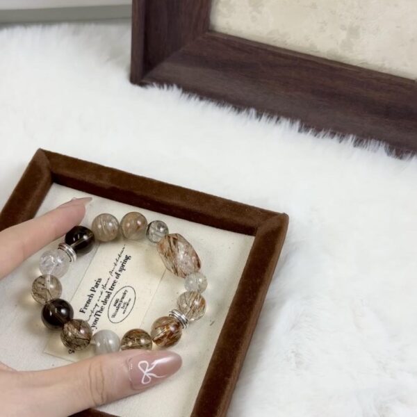 "Protección Arcoíris" – Pulsera de Super Siete, Cuarzo Ahumado y Cuarzo Blanco - Image 3