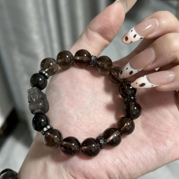 "Fuerza Protector" – Pulsera de Cuarzo Ahumado, Obsidiana y Dije de Pi Xiu